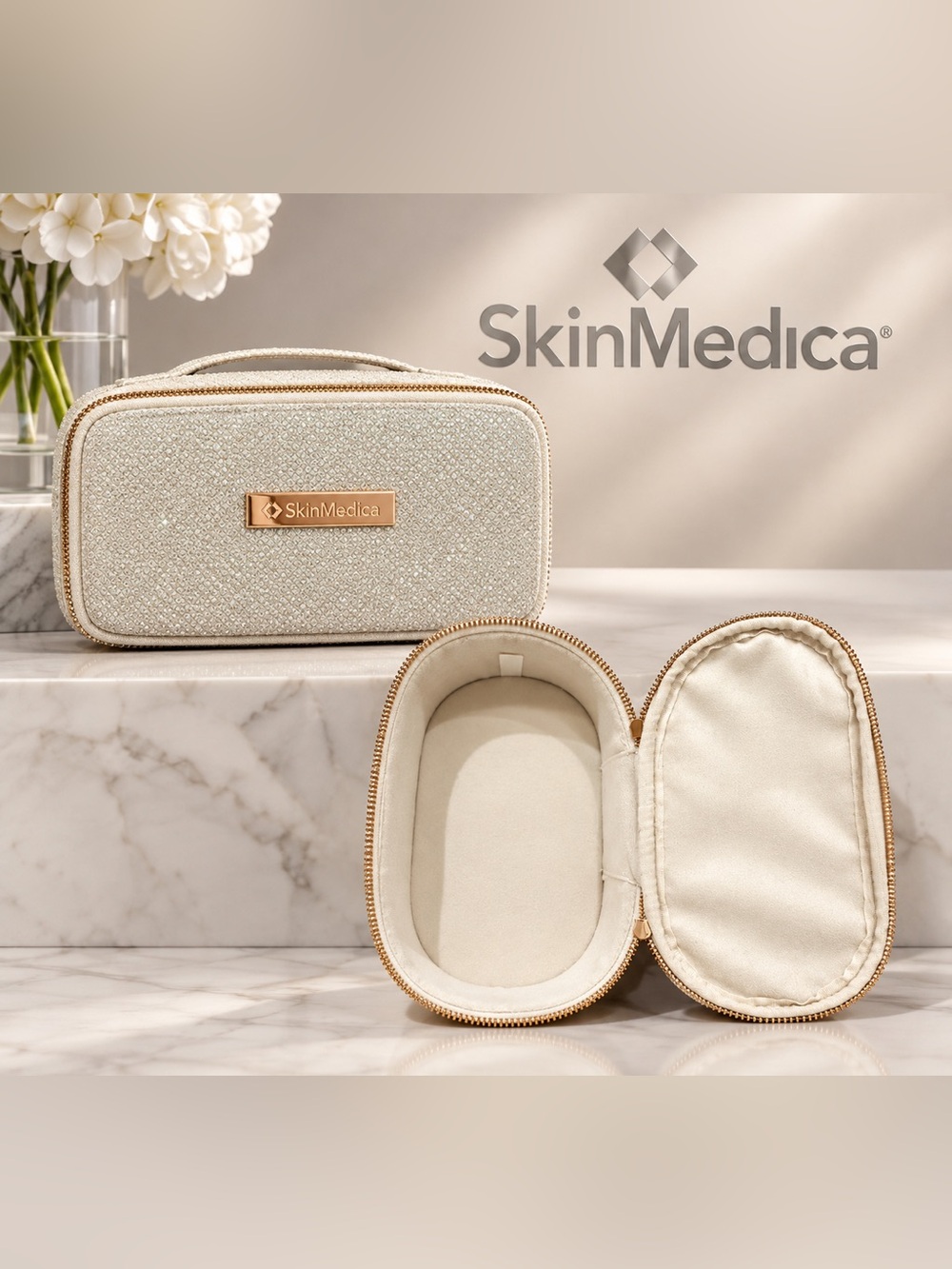 SkinMedica Glitter Canvas Cosmetic Train Case- NEW in packaging